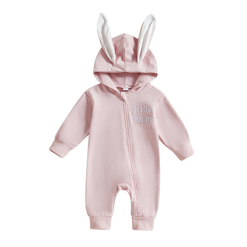 Adorable Infant Easter Romper with Hood Zipper Closure and Bunny Ears - Long Sleeve for Spring Celebrations - Lootquake
