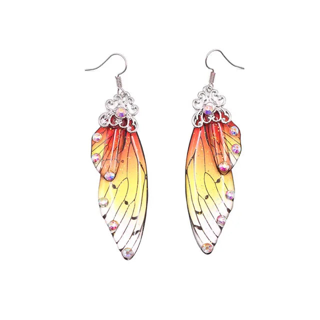 New Handmade Fairy Simulation Wing Earrings Insect Butterfly Wing Drop Earrings Foil Rhinestone Earrings Romantic Bridal Jewelry - Lootquake