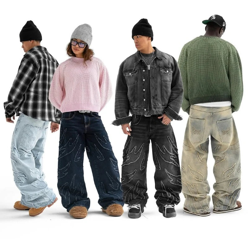 Y2K Baggy Jeans Vintage Gothic American Hip Hop Streetwear Patch Embroidery high quality Jeans Men Women Casual wide leg Jeans - Lootquake