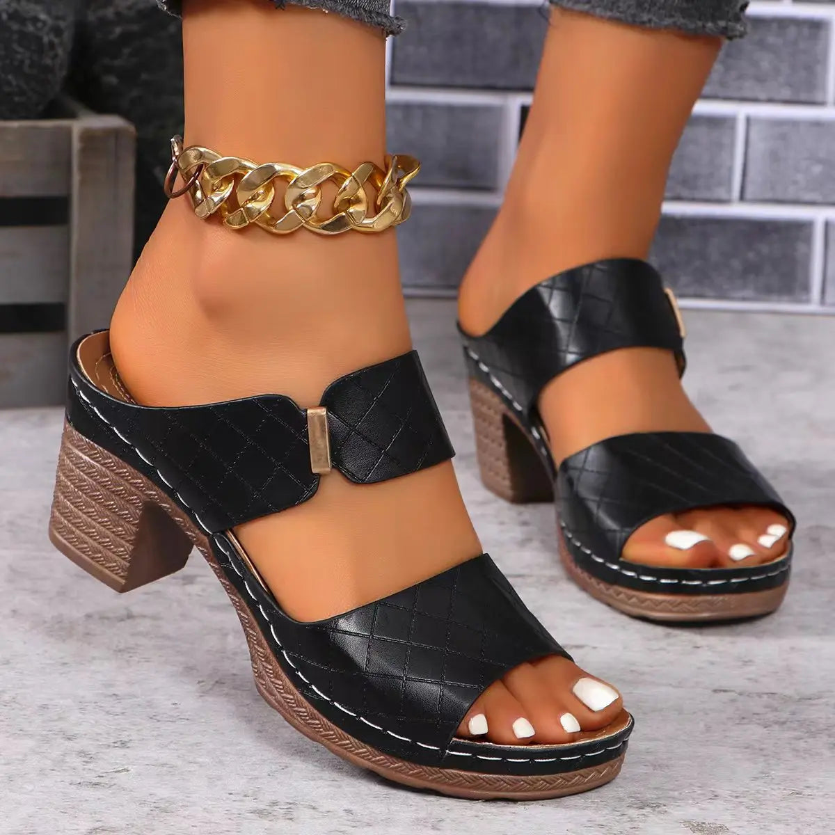Women Summer Lightweight Hollow Sandals High Heels New Dress Chunky Open Toe Slippers Female 2024 Casual Slingback Slides Shoes - Lootquake