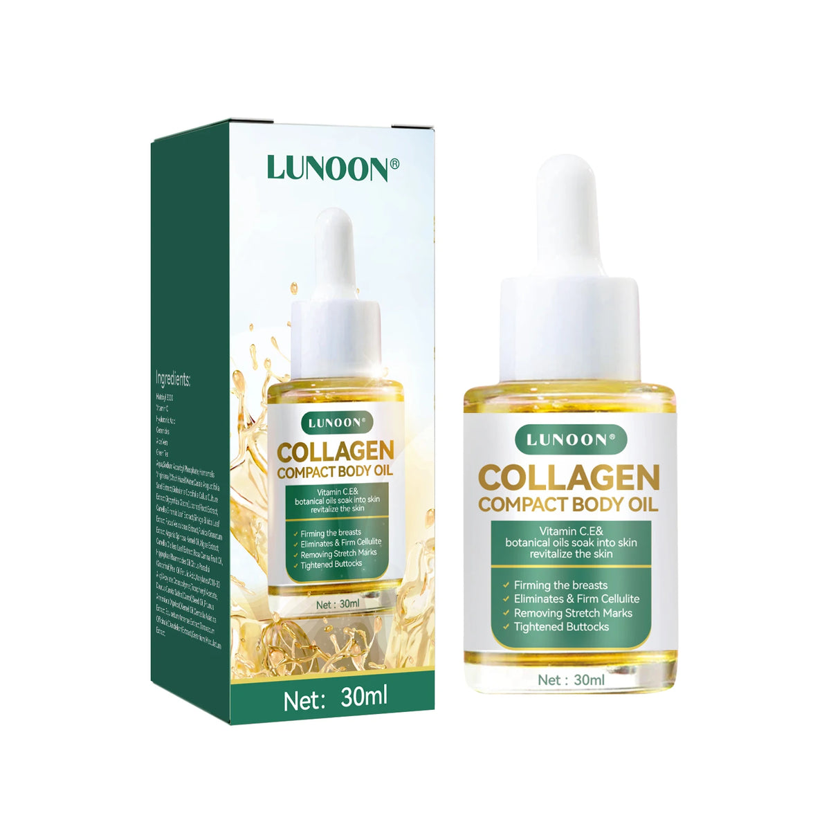 Aceite corporal compacto de colágeno, reduce arrugas y estrías, reafirma el pecho y los glúteos, equilibra las hormonas y cuida la piel de las mujeres.