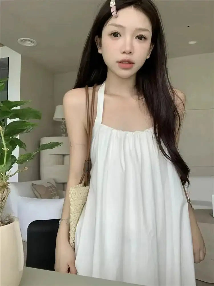 Summer Vacation Dress Thailand Style Open-back Halter Neck Age-reducing Photography Beach Long Dress Belted - Lootquake