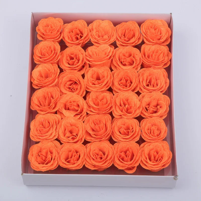 30pcs of 7cm Glitter spray artificial flower rose for Christmas gift hot Valentine DIY bouquet easter wedding Birthday decor - Lootquake