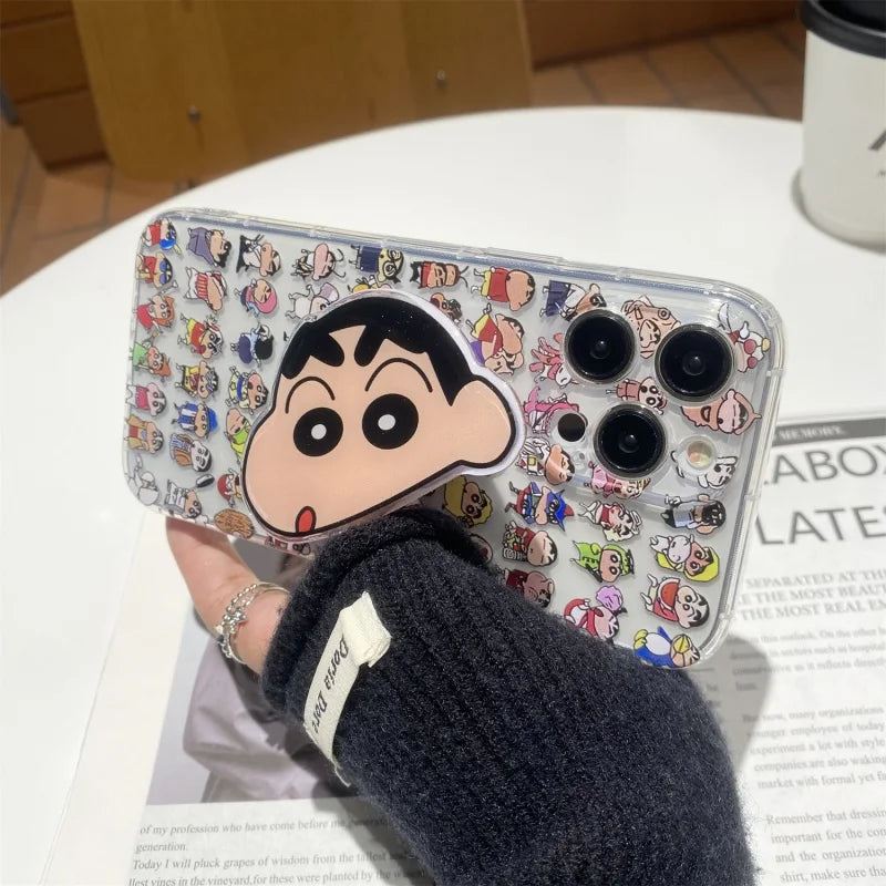 Funda para iPhone con diseño de crayón Shin-chan en 3D para el día a día.