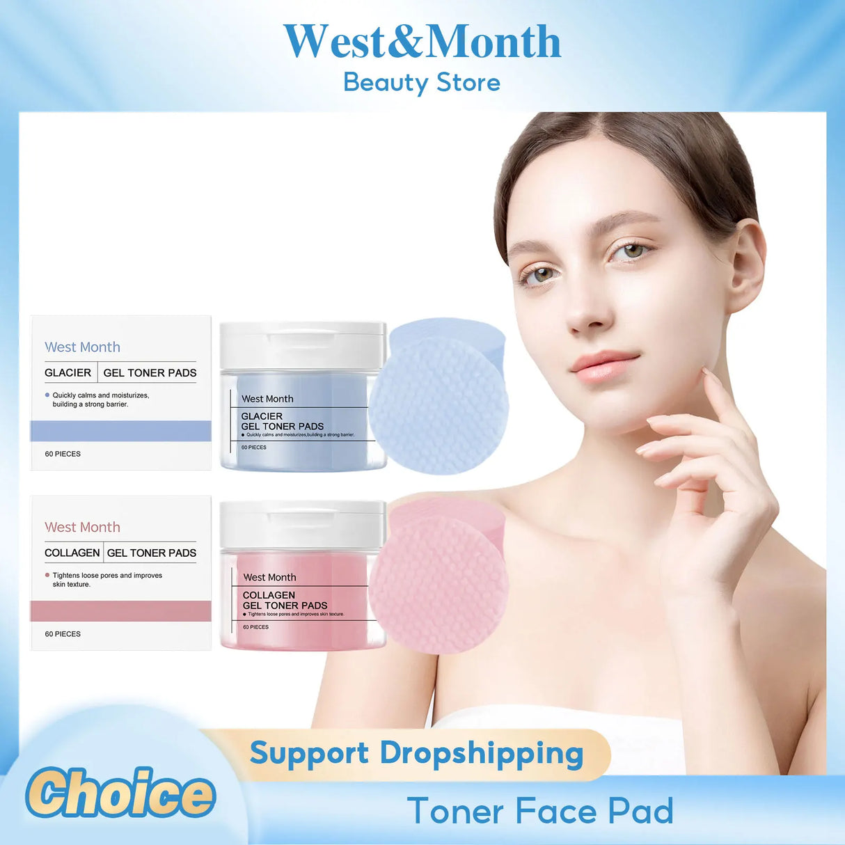 Almohadillas de colágeno para tónico facial, atenúan las líneas finas, iluminan el tono de la piel y mejoran la piel sensible con acné. Almohadillas de algodón Glaciar.