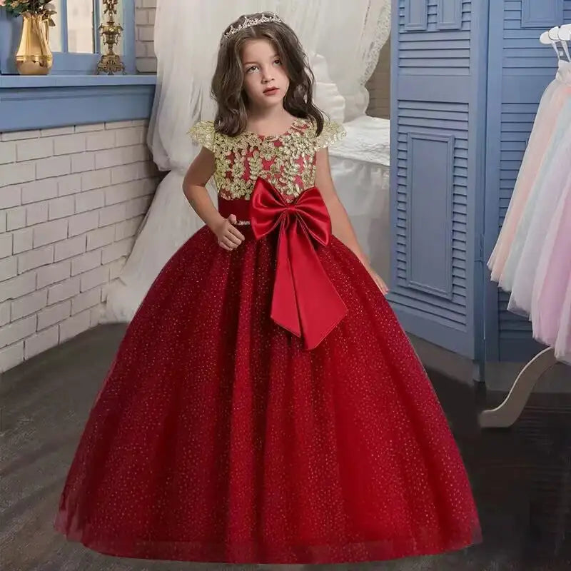 Nuevo vestido largo de princesa para fiesta de Navidad, vestido infantil de gasa con encaje para fiesta de cumpleaños, cena, baile, vestido grande con mariposas
