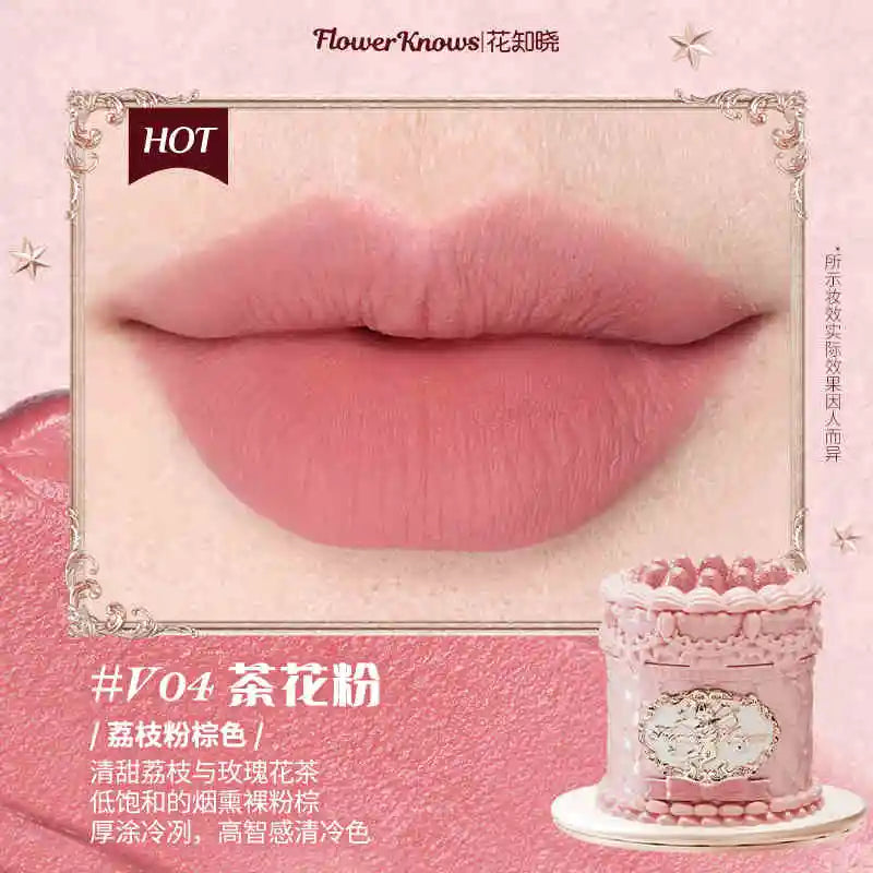 Flower Knows Strawberry Rococo Series Cloud Lip Cream Gloss à lèvres longue tenue Velvet Lip Tint Rouge à lèvres pour femmes Cosmétique