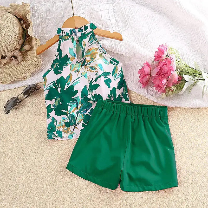 Kids Sets For Girls 4-7 Years Summer Girls Dopamine Print Sleeveless Top & Shorts Leisure Daily Classic Style Baby Girl Set - Lootquake