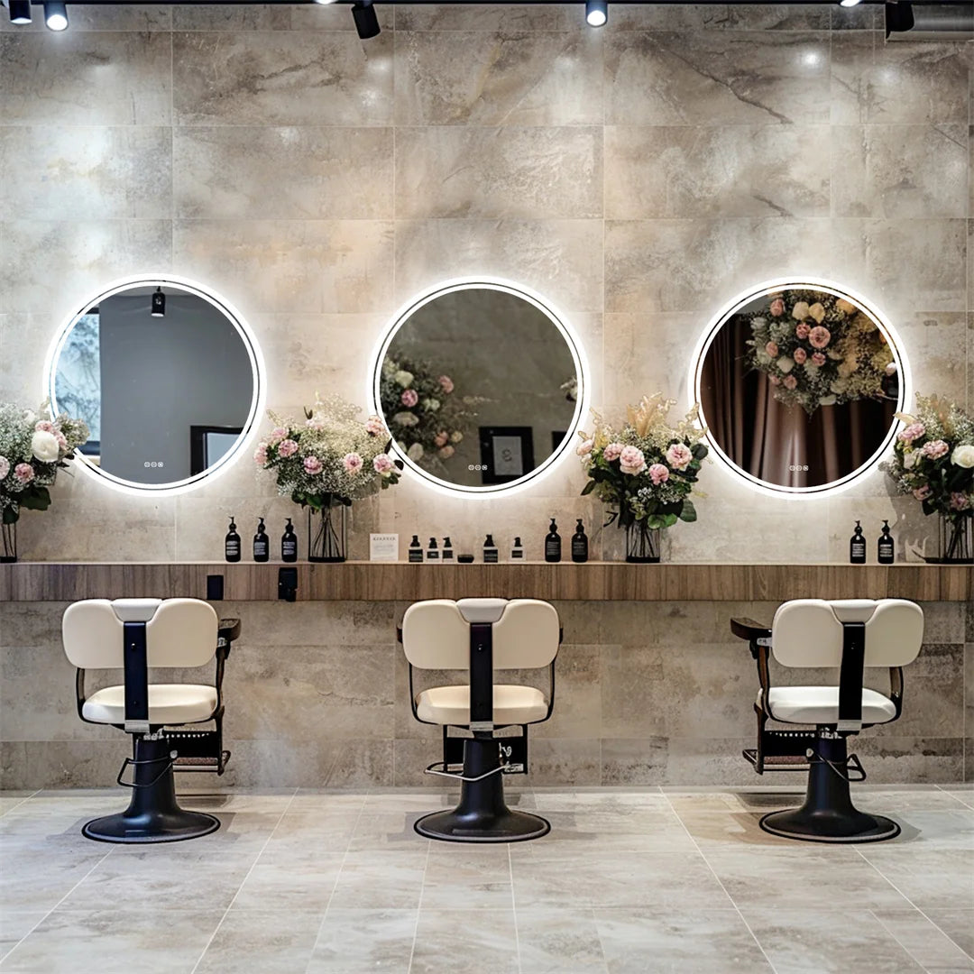 Espejo de baño grande LUVODI de 80 cm, redondo, con luz LED, retroiluminación, función táctil, encendido y apagado, atenuación, antivaho, para montar en la pared.