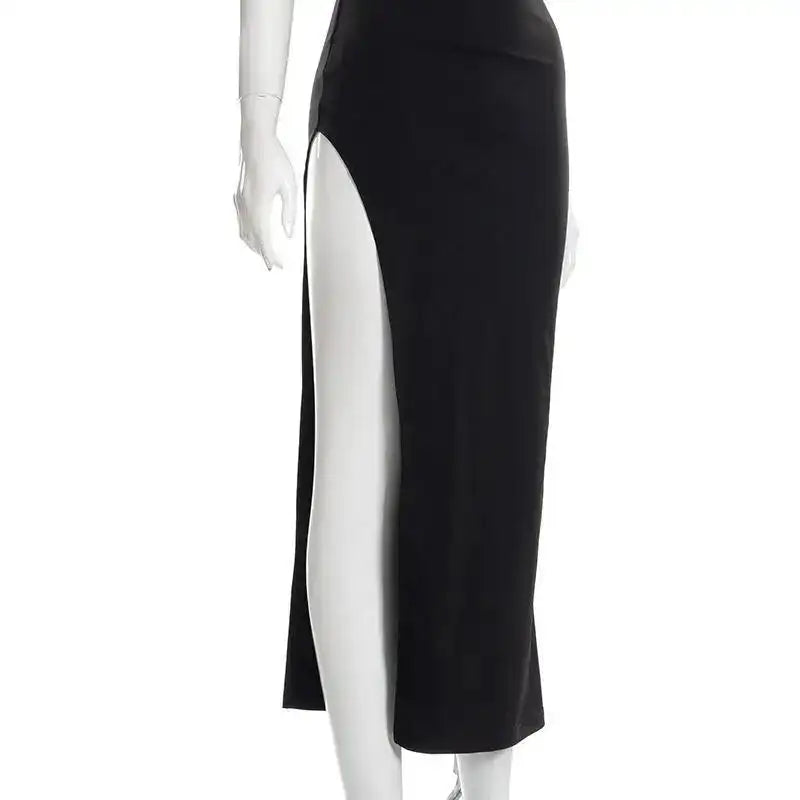 Women's Evening Dress Design Strapless Hollow Out Backless High Waist Side Slit Bodycon Sexy Women Party Club Long Dress - Lootquake