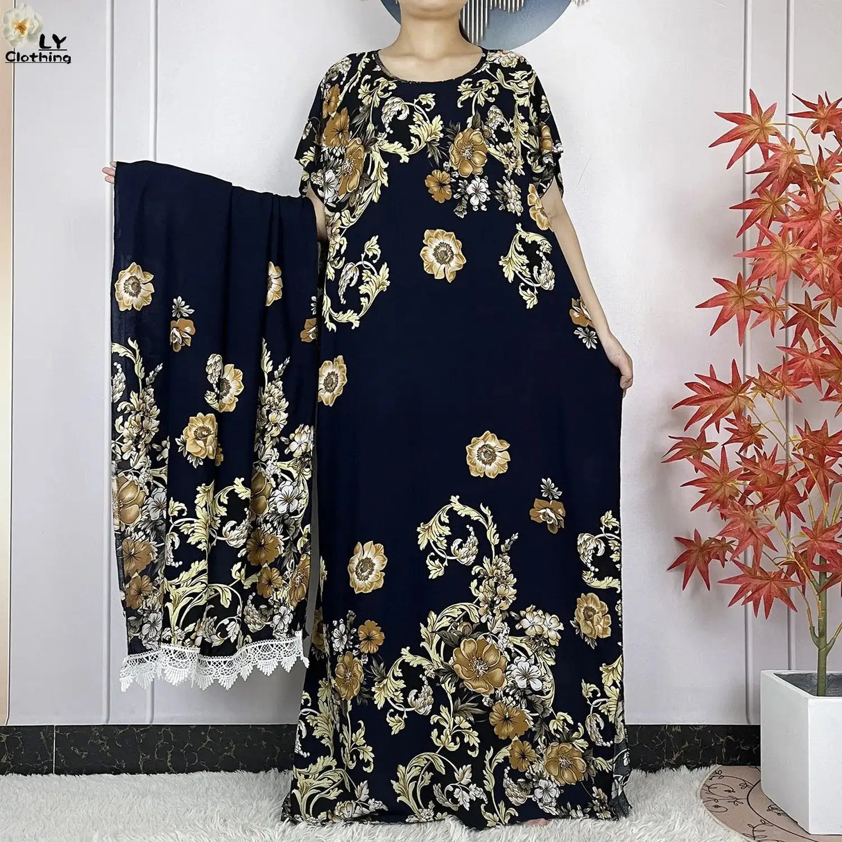 2024 Latest Muslim Sets Women Clothing Cotton Floral Loose Dashiki Long Dress African Abaya Dubai Traditional Islamic Clothing