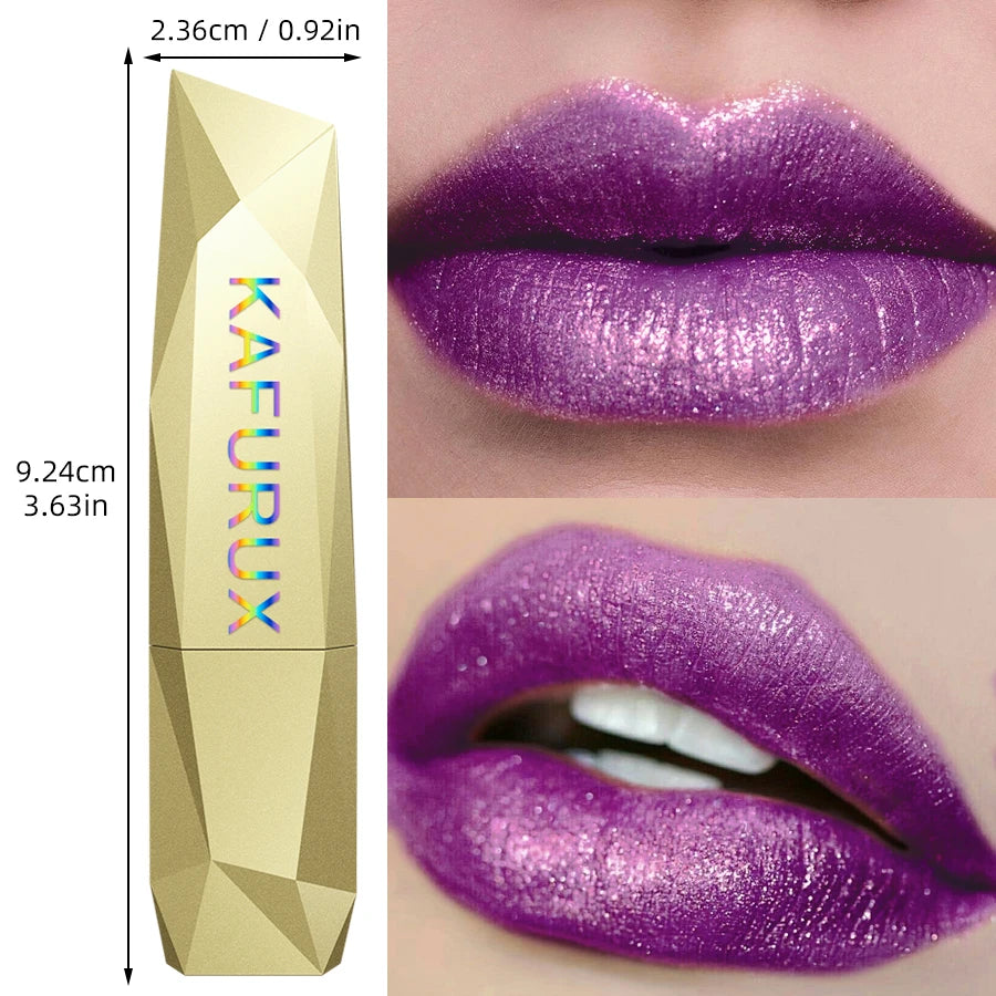 Rouge à lèvres pailleté violet Diamond Shimmer, longue tenue, waterproof, pour femmes et filles, maquillage et cosmétiques
