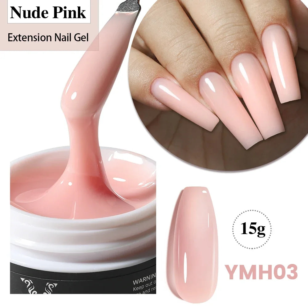 Esmalte de uñas en gel YOKEFELLOW de 15 g, color rosa nude, transparente, para construcción, extensión, remojo, UV LED, acrílico.