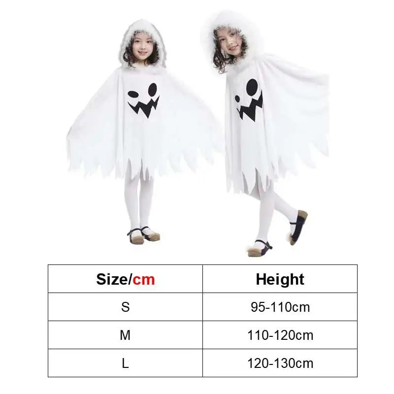 Halloween Cloak Toddler Kids Girls Boys Ghost Hooded Cosplay Costumes White Poncho Cape Christmas Dress Up