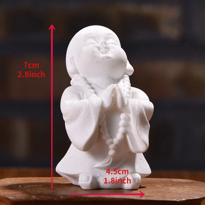 Estatua de Buda de Monje Bebé Sonriente, Escultura de Buda Sentado Meditando, Figuras de Buda Feng Shui de Tailandia para Decoración, Piedra Arenisca Natural