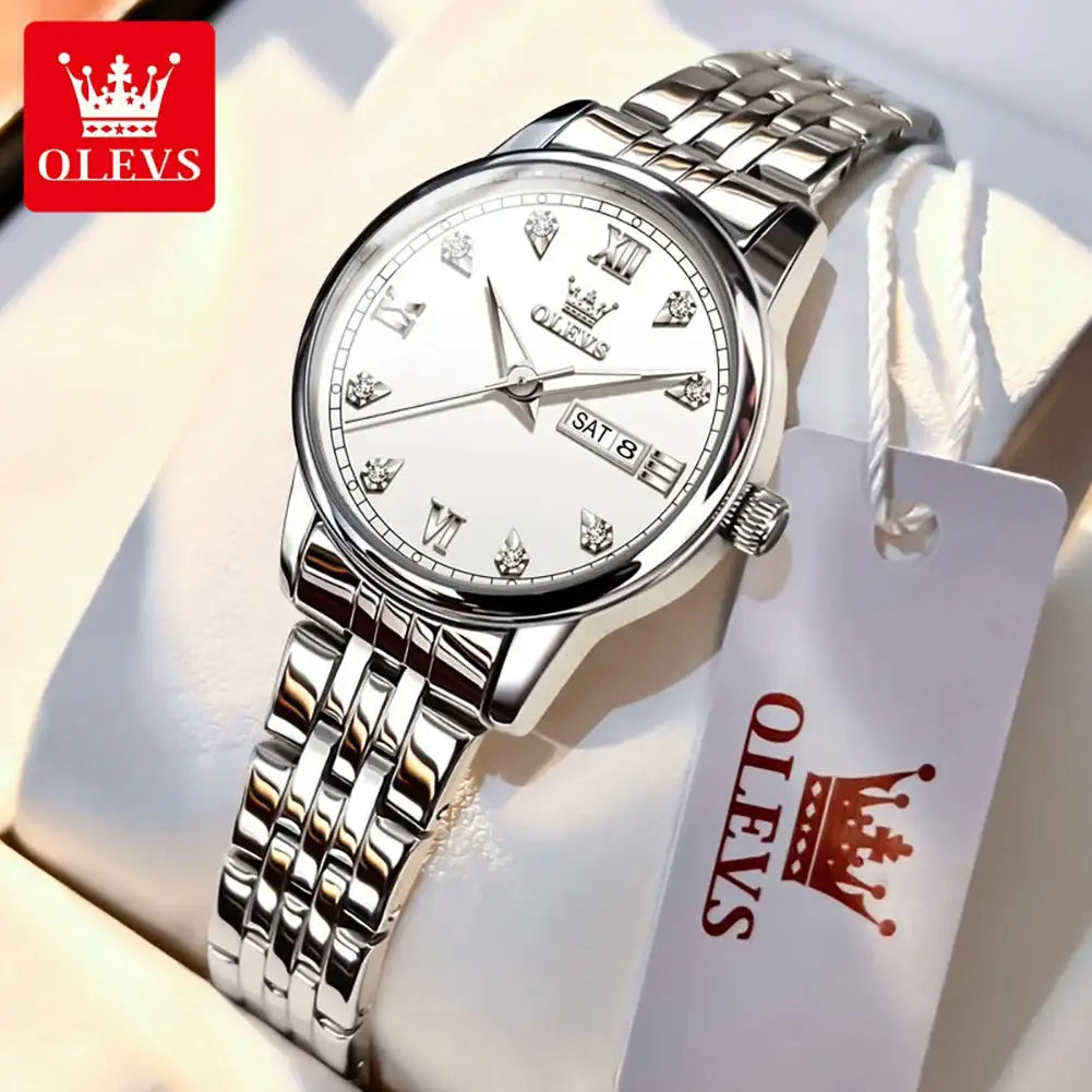 OLEVS Luxury Brand Quartz Watch for Women Stainless Steel Waterproof Ladies Wristwatch Fashion Diamond Dial Women's Watch New In - Lootquake