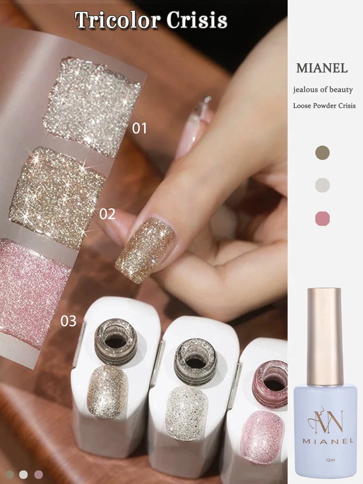 Esmalte de uñas en gel MIANEL12ML de alto brillo con purpurina fina en polvo, color blanco lechoso, nuevo estilo que combina con todo.