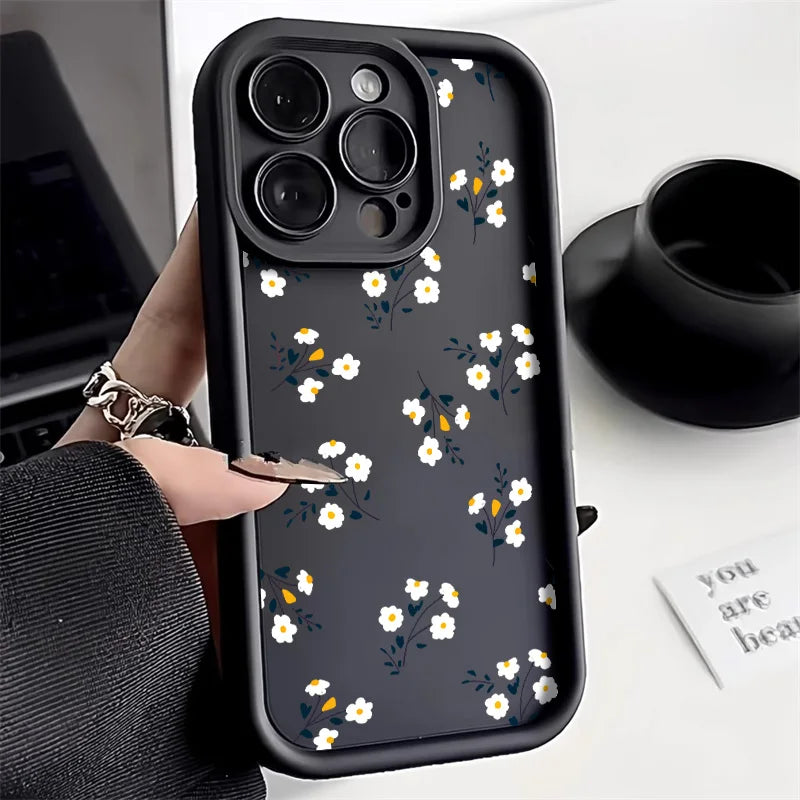 Funda de silicona mate con diseño de flores para teléfono