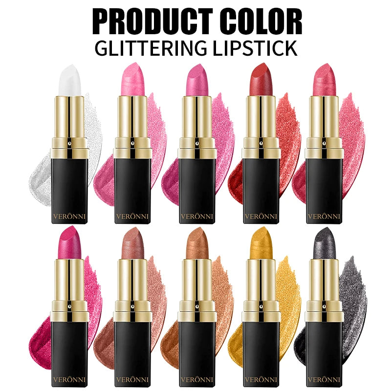 Rouge à lèvres Diamond Shimmer, brillant à lèvres hautement pigmenté, longue tenue, 10 couleurs, brillant à lèvres pailleté, maquillage des lèvres, cosmétiques, maquillage sexy