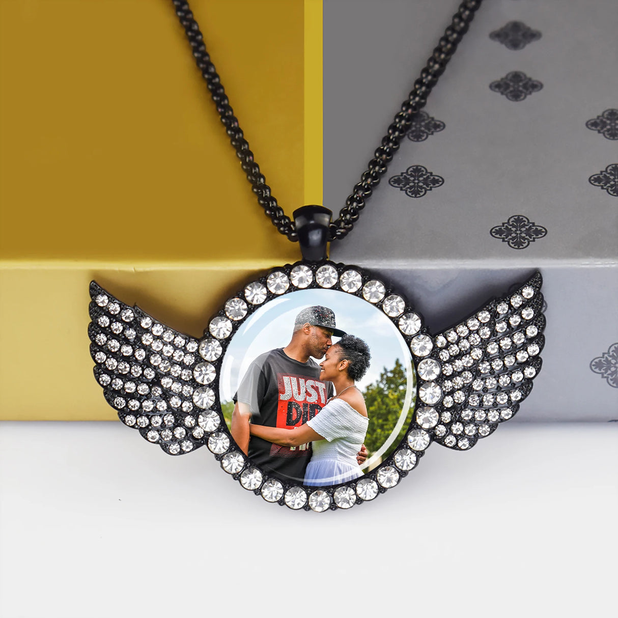 Custom Necklace Personalized Photo Picture Angel Wings Rhinestone Pendant Chains Necklaces Creative Fashion Hip Hop Jewelry Gift - Lootquake