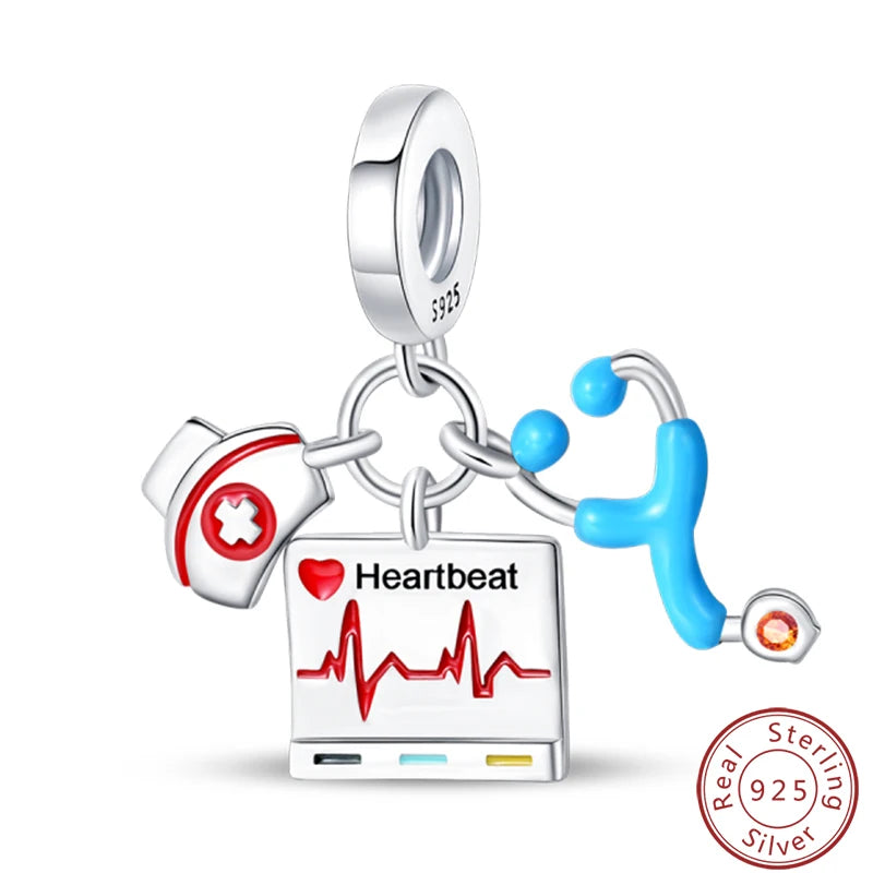 Ensemble de trois breloques en argent sterling S925, perles de 3 mm, motif princesse, golf, hamster, appareil photo, voyage, fabrication de bijoux fins