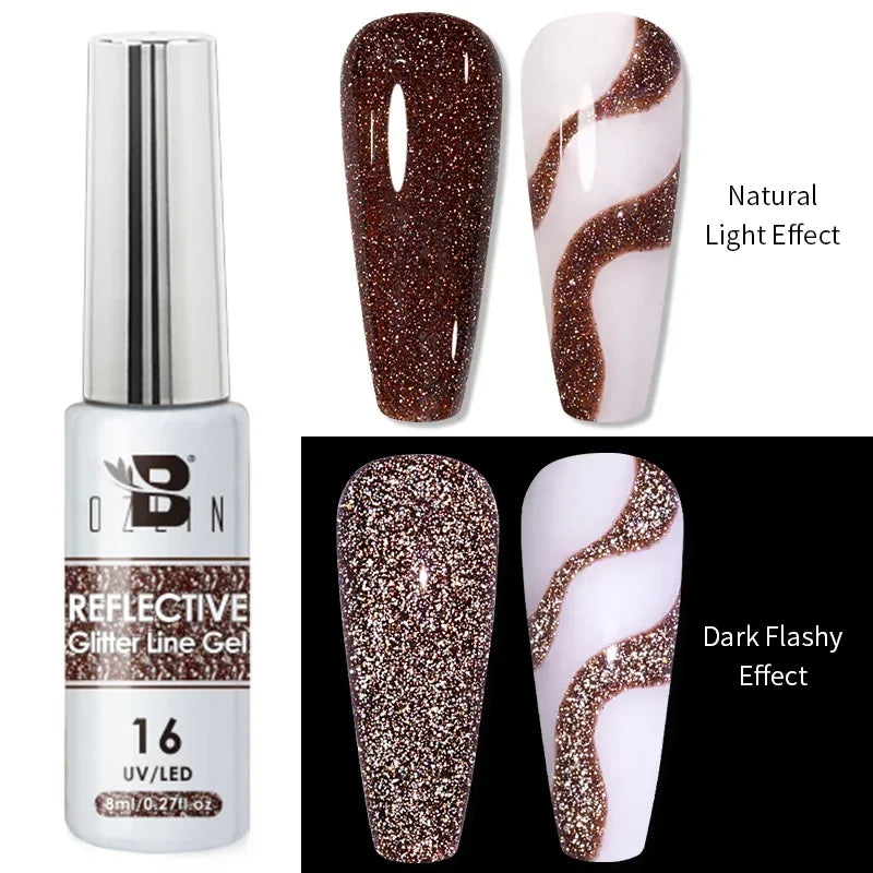 Esmalte de uñas en gel semipermanente, efecto espejo metálico, cromado, superbrillante, francés, UV LED, 5 ml, dorado y plateado.