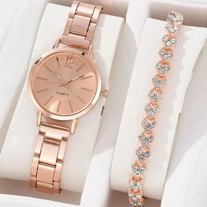 2pcs Set Watch Luxury Women Simple Dial Hollow Strap Fashion Gold Bracelet Quartz Wristwatch Student Ladies Watches Reloj Mujer - Lootquake