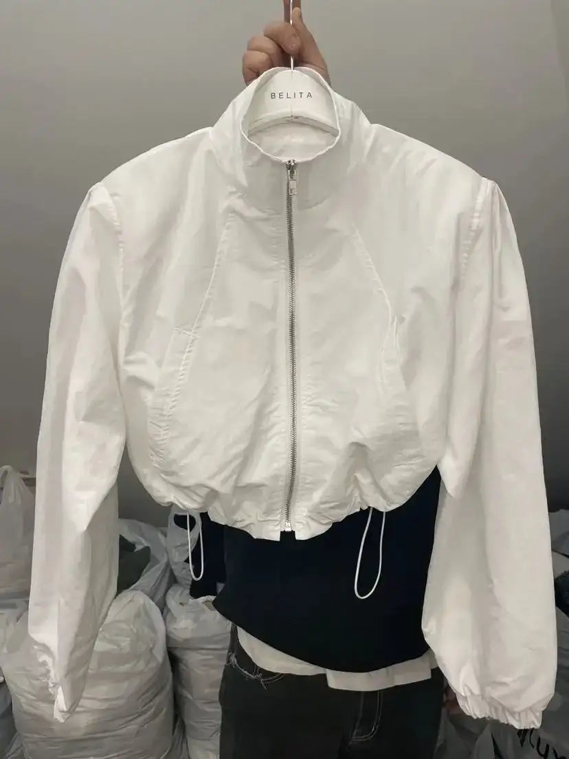 2024 Autumn Vintage Women's Windbreaker Cropped Jackets Harajuku Oversized Streetwear Long Sleeve Fashion Female Elegant Top - Lootquake