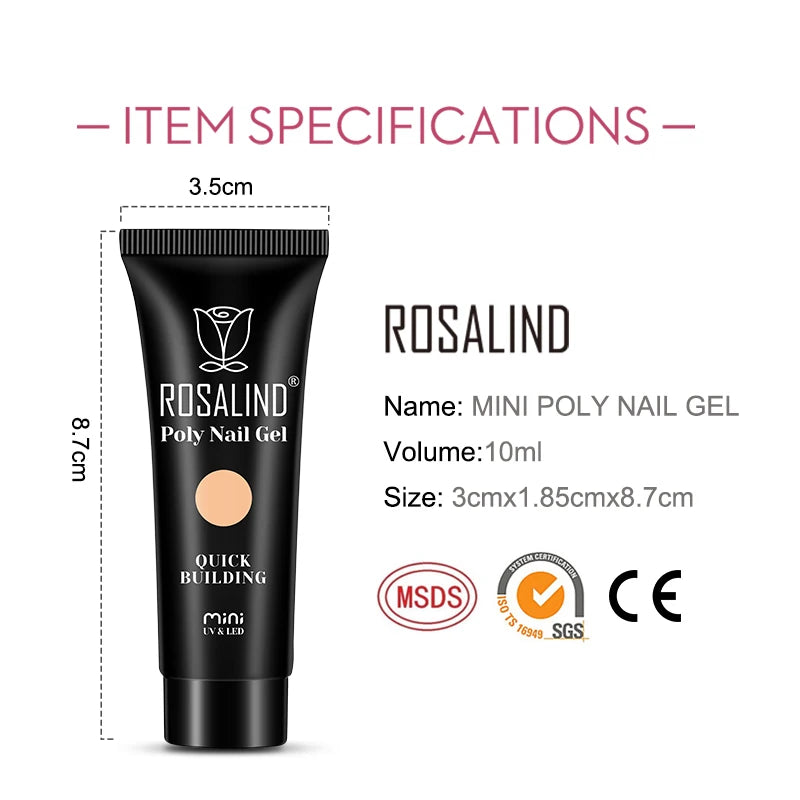 ROSALIND Poly Nail Gel Semi Permanent Acrylic Nail Art Hybrid Varnishes Poly Crystal Nail Polish Top Base Coat Need UV/LED Lamp