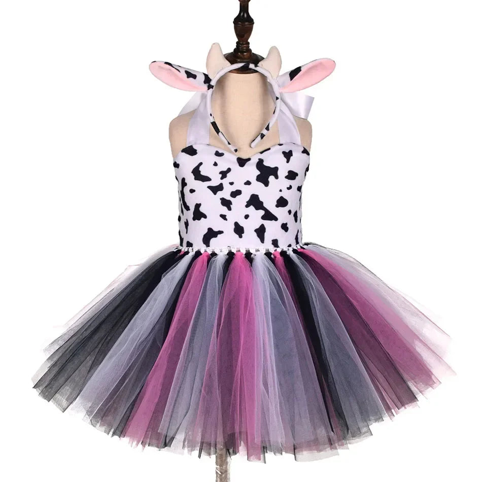 Halloween Animal Cosplay Costume for Children Forest Theme Cows Tiger Giraffe Leopard Zebra Tutu Dresses Performance Dance Sets