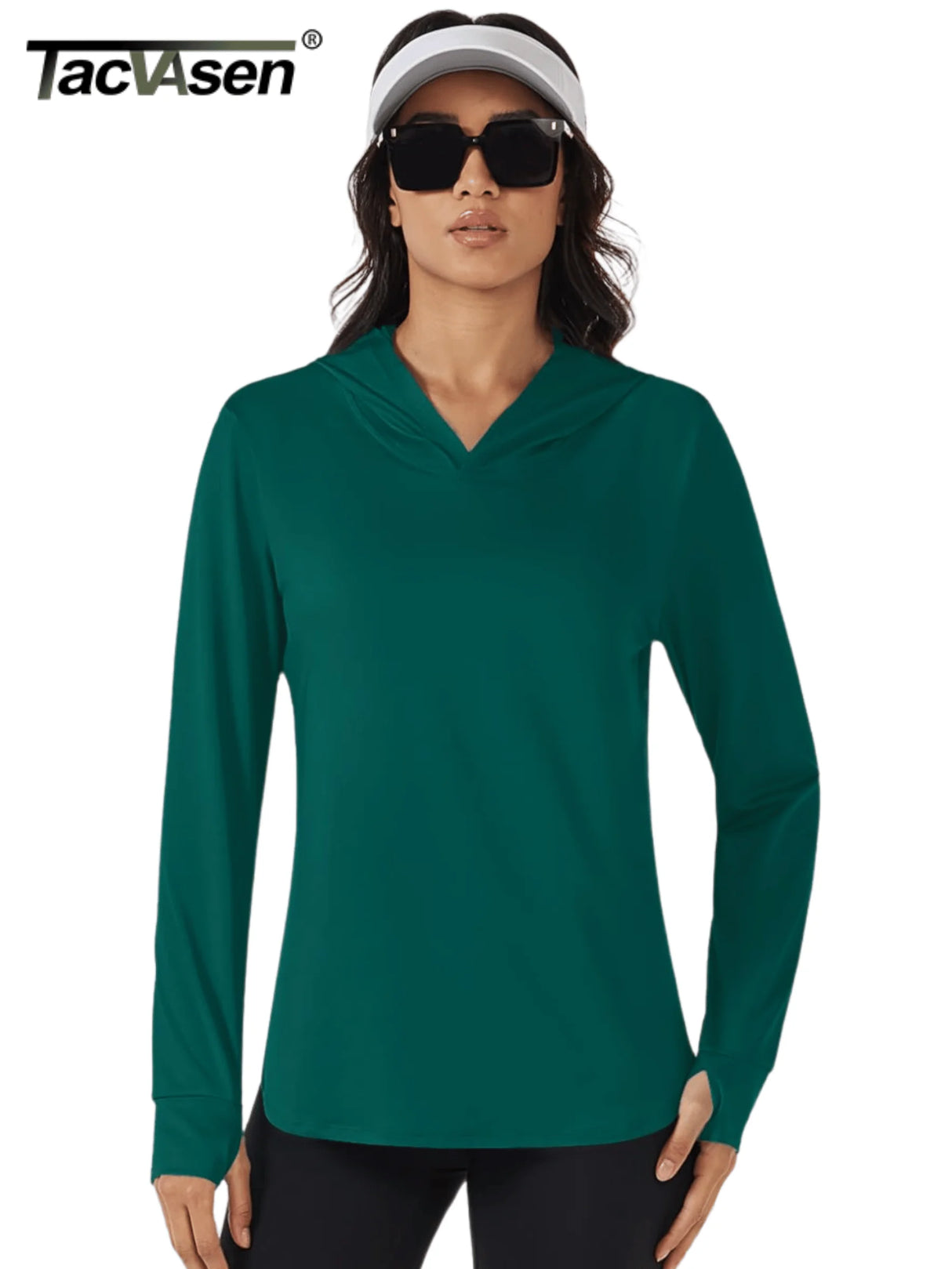 TACVASEN UPF 80+ Quick Dry Hooded T-Shirts Womens Summer Long Sleeve Sun UV Protection Tees Breathable Thumb Holes Pullover Tops - Lootquake