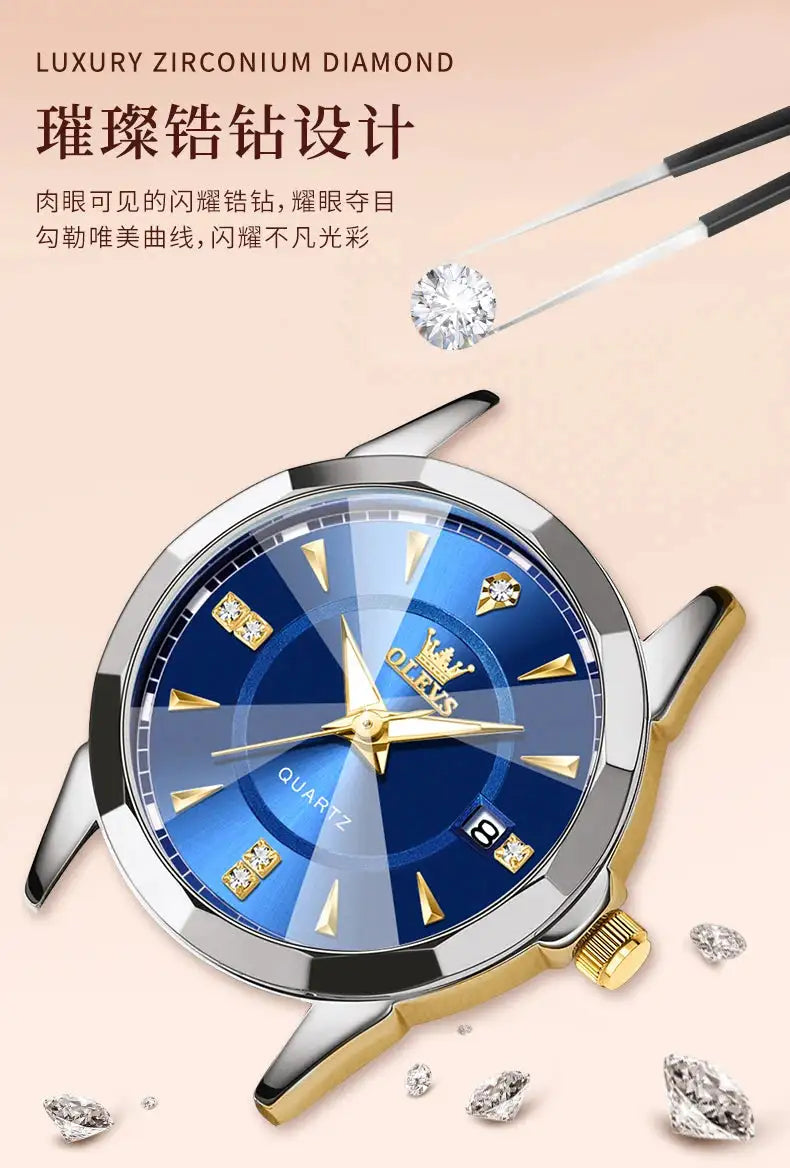 OLEVS Original Brand Elegant Women's Watches Waterproof Luminous Quartz Watch for Lady Necklace Bracelet Gift Box Set Calendar - Lootquake