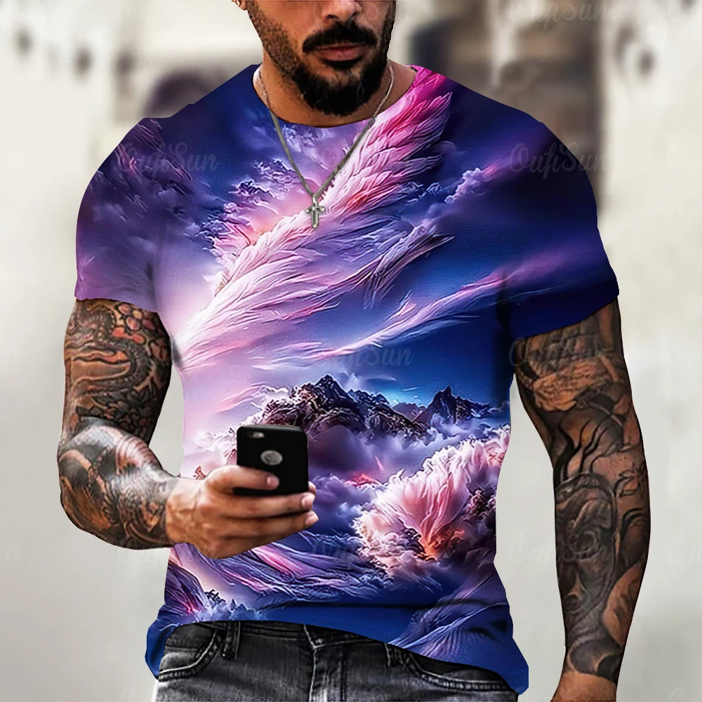 Men's T Shirt 3d Lightning Print Mens Short-Sleeved Tops Summer Street Fashion T-Shirt for Men Casual Tees Oversized Clothing XL - Lootquake
