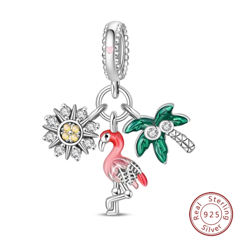 Ensemble de trois breloques en argent sterling S925, perles de 3 mm, motif princesse, golf, hamster, appareil photo, voyage, fabrication de bijoux fins