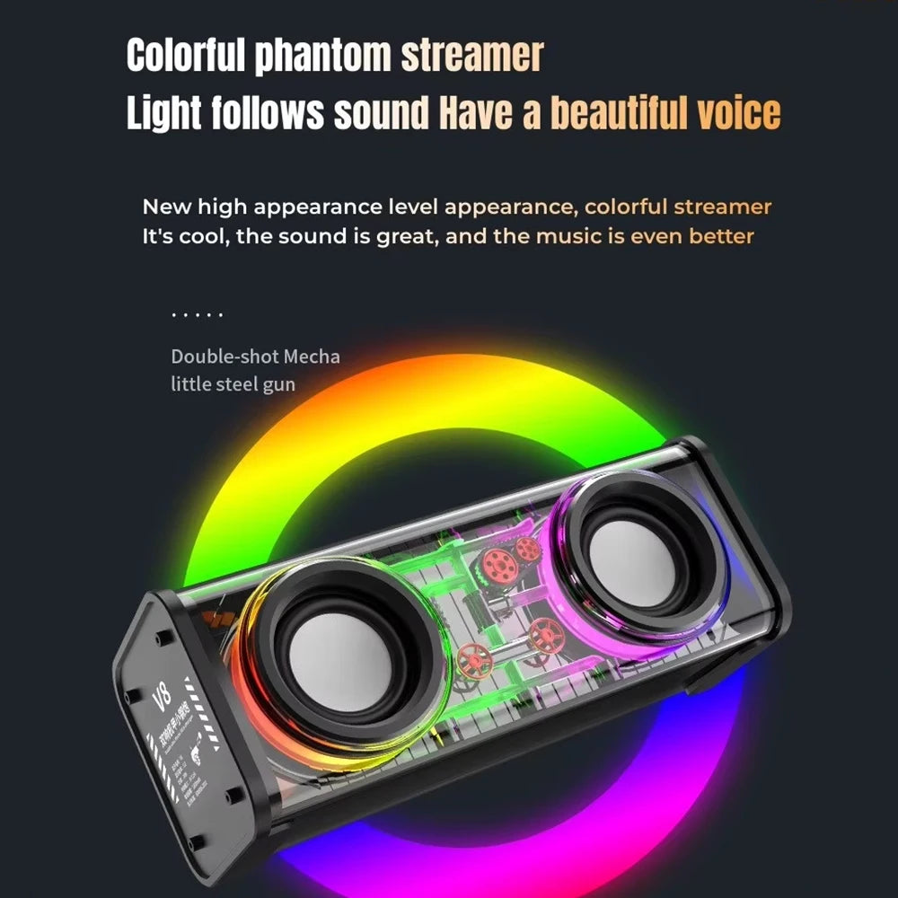 Altavoces duales Bluetooth 5.0 inalámbricos RGB1800mAh Altavoces mecánicos transparentes Efecto de luz Altavoz Subwoofer de graves Mini altavoz
