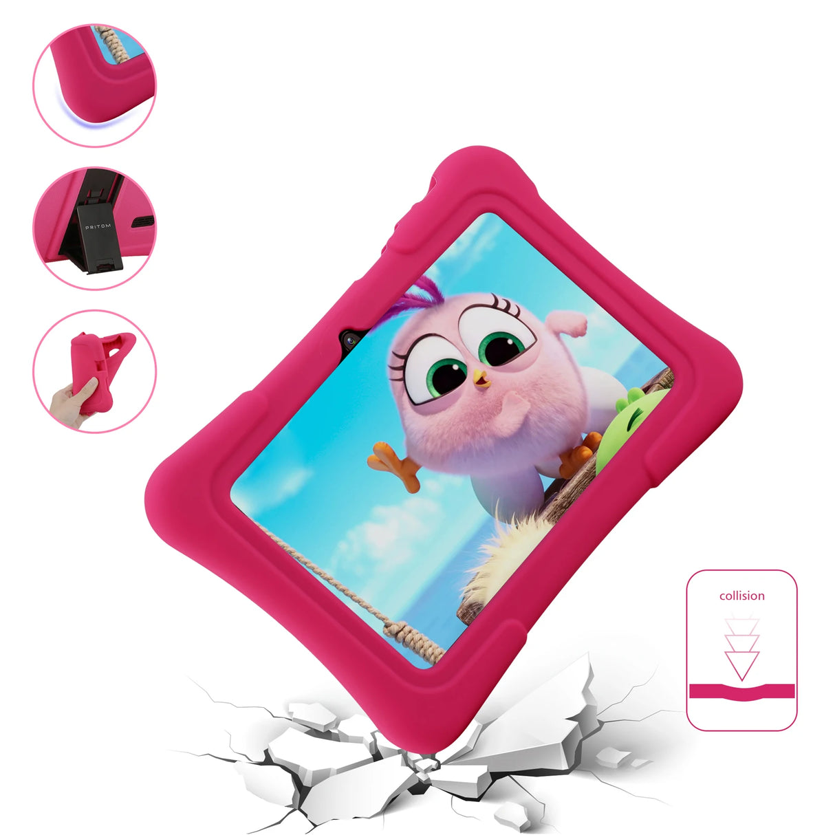 Tablette enfant PRITOM 7 pouces, Android 10, 4 cœurs, 32 Go, Wi-Fi, Bluetooth, logiciel éducatif installé