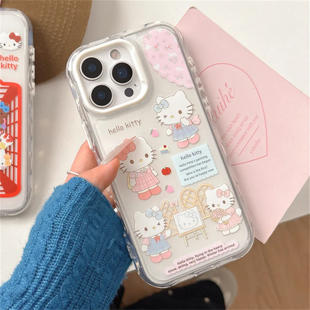 Funda para teléfono con diseño de Hello Kitty, diseño de gatos adorables, a prueba de golpes, color rosa transparente