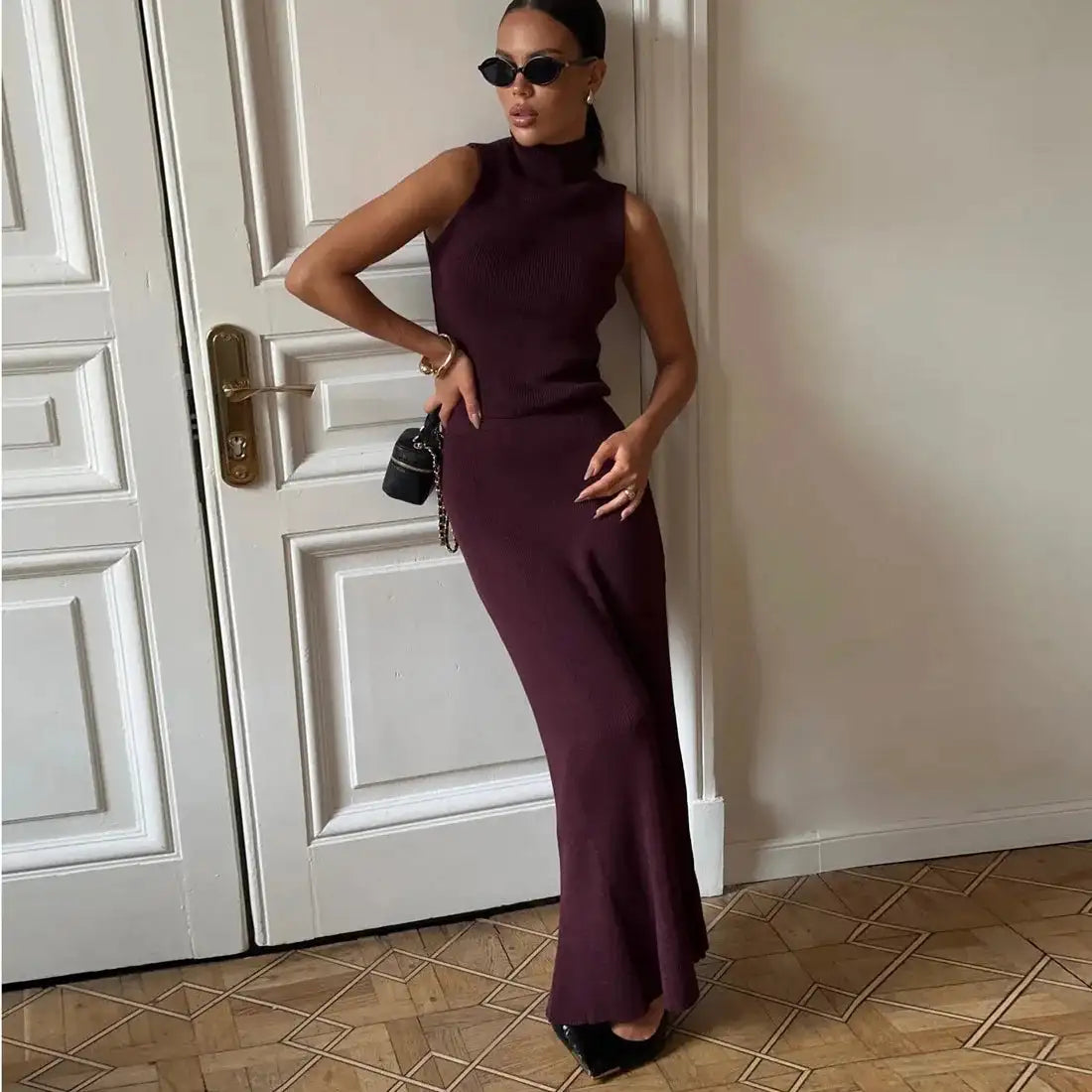 Tossy Elegant Knitwear 2 Piece-Set Long Dress Female Ribbed Sweater Pullover And Loose Patchwork Maxi Skirt Sets Ladies Outfits - Lootquake