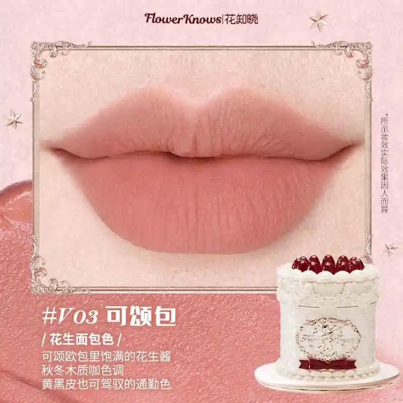 Flower Knows Strawberry Rococo Series Cloud Lip Cream Gloss à lèvres longue tenue Velvet Lip Tint Rouge à lèvres pour femmes Cosmétique
