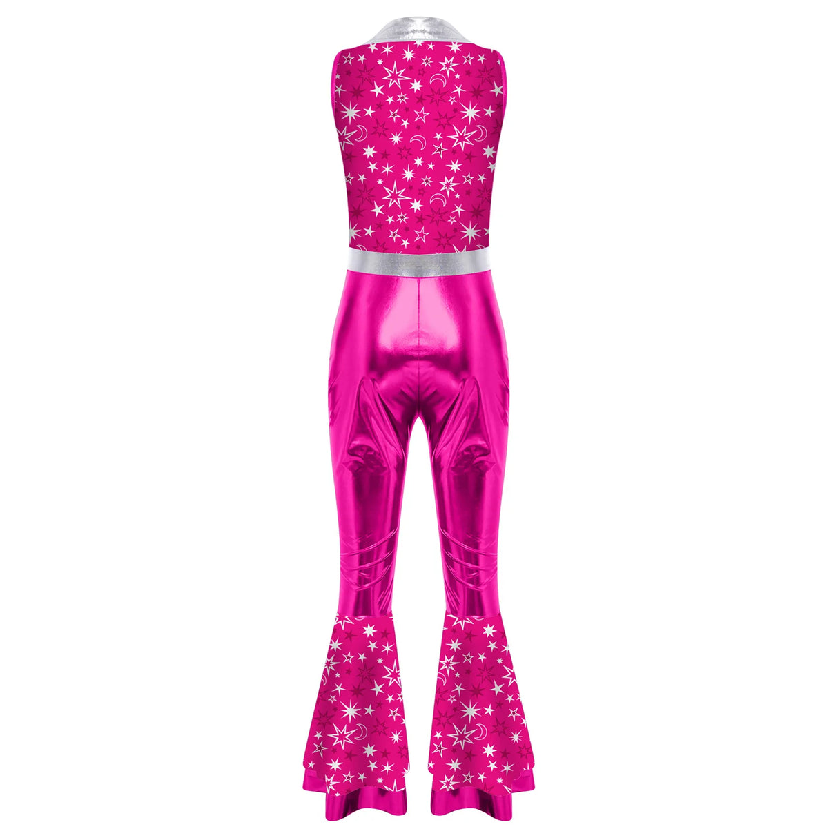 Womens Halloween Retro Hippie Cosplay Costume Party Hip-hop Dance Costume Metallic Shiny Vintage Carnival Bodysuit Jumpsuit