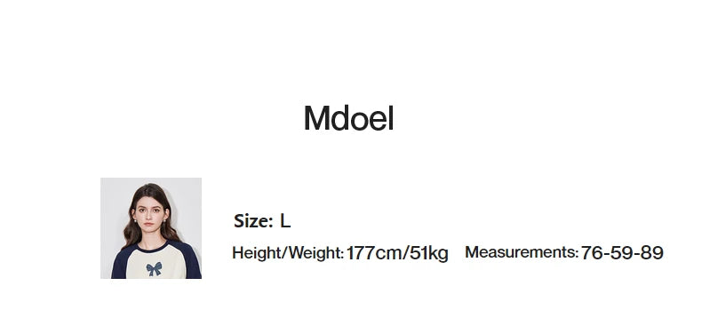 TOYOUTH Women T-shirt 2024 Autumn New Denim Bow Contrasting Color Raglan Sleeve Pullover Casual Tops - Lootquake