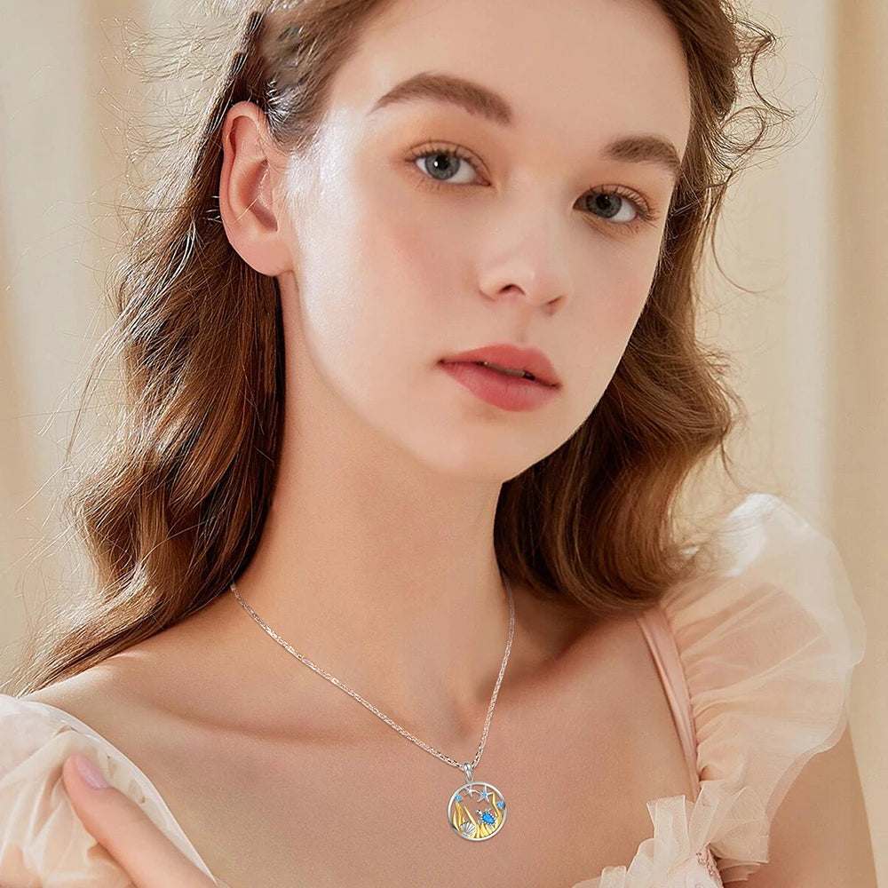 925 Sterling Silver Opal Sea Turtle Starfish Necklace Ocean Beach Necklace Mother Daughter Pendant Animal Jewelry Gift for Women - Lootquake