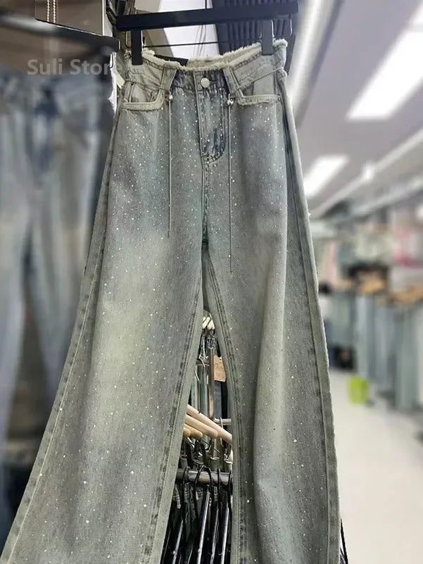 2024 New Spring Summer All-match Casual Harem Pants High Waist Stretch Slim Denim Pants Hot Drilling Casual Ankle-length Jeans - Lootquake