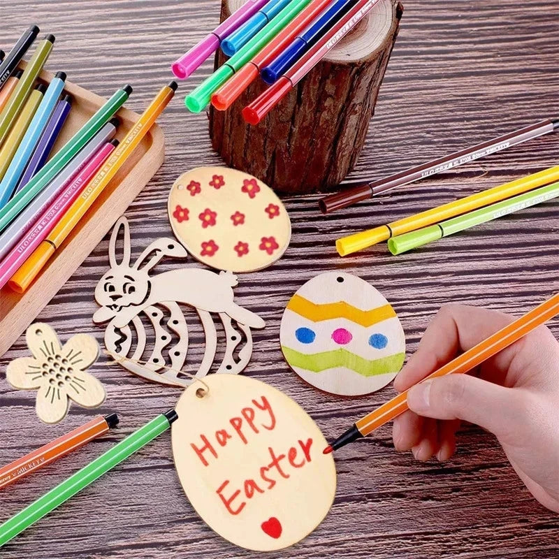 30-80mm Wooden Easter Eggs Pendants Blank Bunny Eggs Wood Chips Happy Easter Party Hanging Decoration Kids DIY Painting Crafts - Lootquake