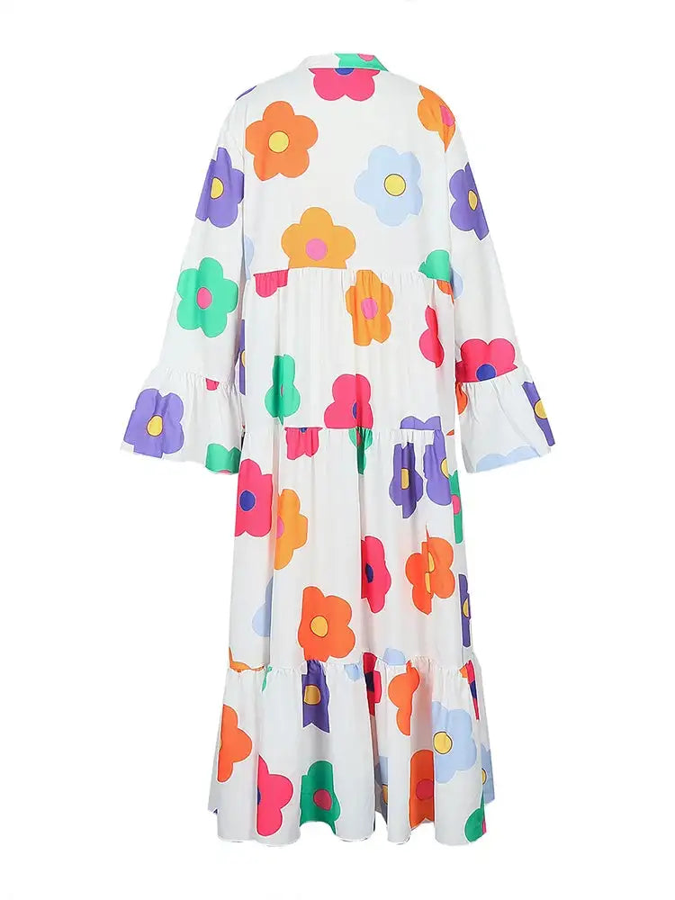 Plus Size New for Summer 2024 Women's Long Sleeve Floral Dress V-Neck Button Long Dress Long Sleeve Button Down Dress - Lootquake