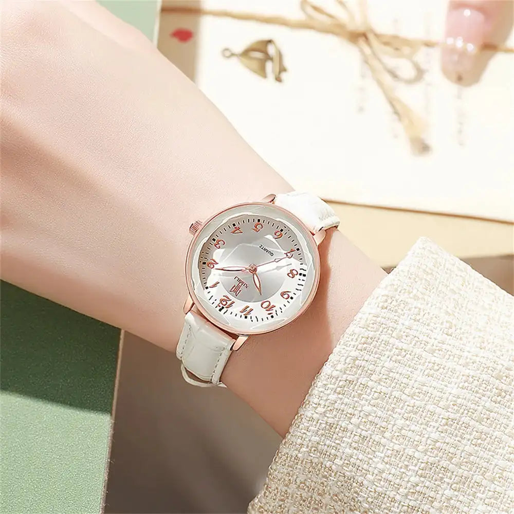 Women's Watch Simple Arabic Numerals Quartz Watch Fashionable Pink Leather Lady Business Clock Wristwatch - Lootquake