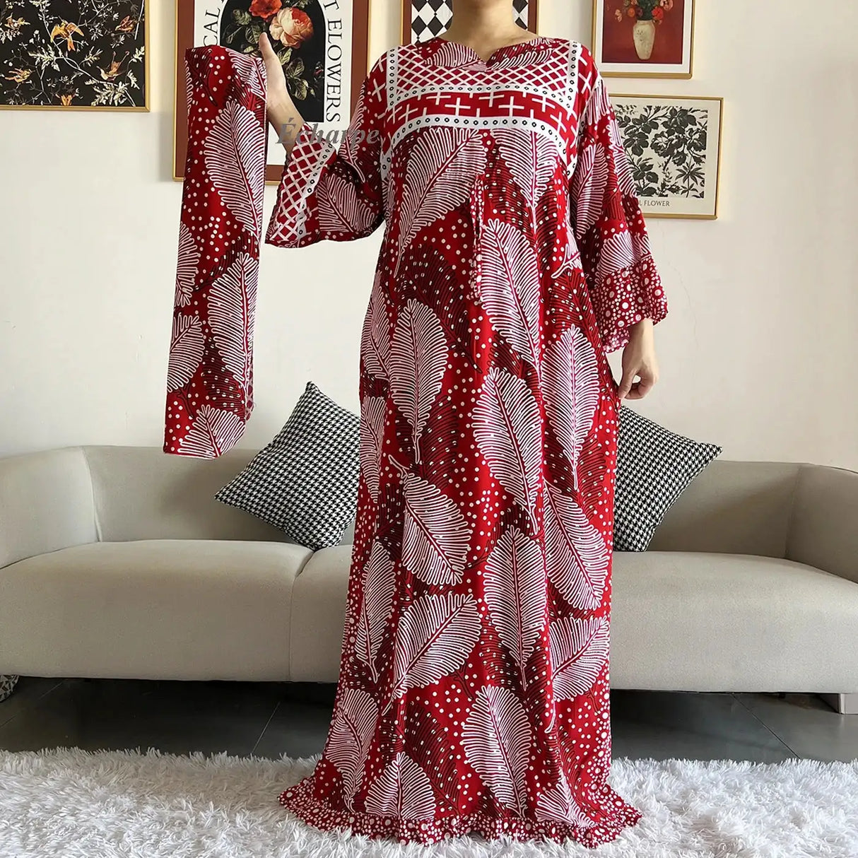 New Style African Dashiki Print Long Sleeve Loose Cotton Elegant Women Abaya Long Dress Summer Maxi Casual Dresses Vestidos - Lootquake