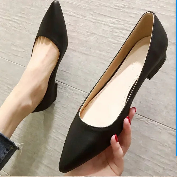 Woman Closed Back Snug Shoes Low Heels 2cm Null Pumps Pointy Toe Slip-On Red Black Beige Narrow Feet Seam Mocasines 34-43 25cm - Lootquake
