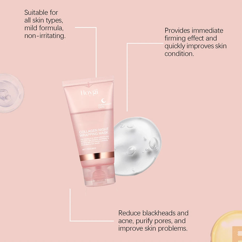 Mascarilla de colágeno de noche de 75 g, hidratante, iluminadora, suave, reafirmante y rejuvenecedora.