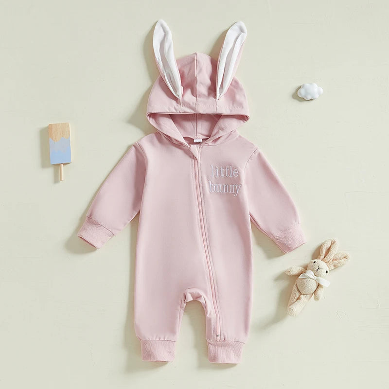 Adorable Infant Easter Romper with Hood Zipper Closure and Bunny Ears - Long Sleeve for Spring Celebrations - Lootquake